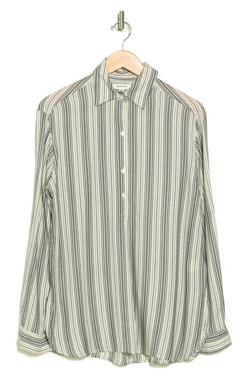 Shop Max Studio Stripe Long Sleeve Collared Blouse In Indigo/white Mlt Strp