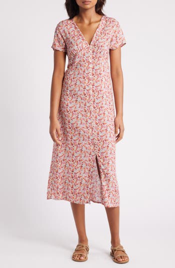 Lucky Brand Print Button Front Midi Dress In Autumn Glaze Multi