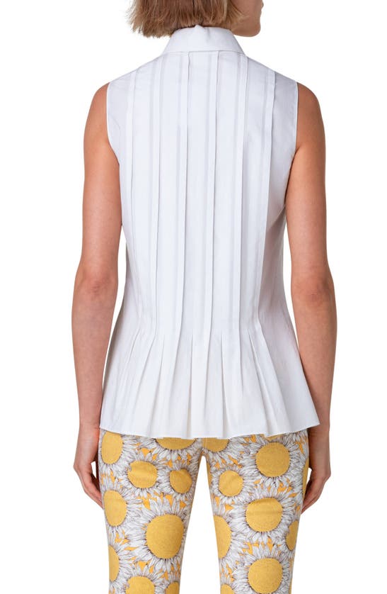 Shop Akris Punto Pintuck Sleeveless Cotton Button-up Shirt In Cream