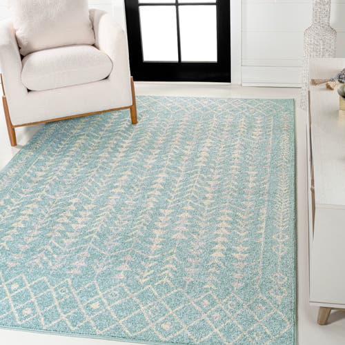Jonathan Y Ziri Moroccan Geometric Area Rug In Turquoise/cream