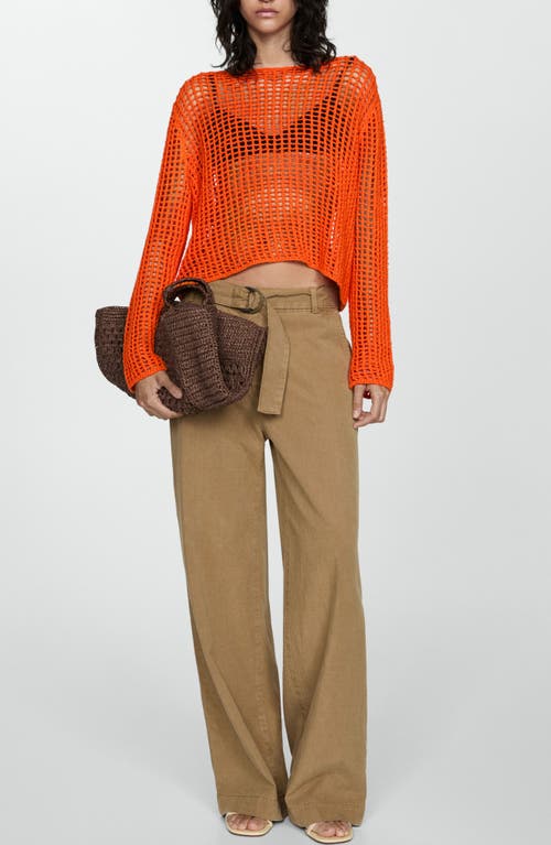 Shop Mango Openwork Sweater In Orange