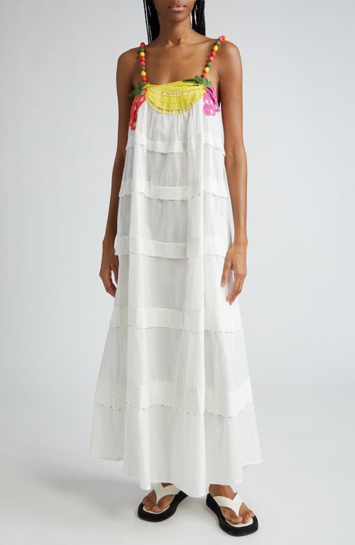 FARM Rio Fruits Richilieu Tiered Cotton Maxi Sundress in Off-White at Nordstrom, Size Large