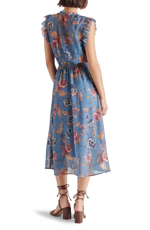 Shop Steve Madden Allegra Floral Ruffle Chiffon Midi Dress In Cadet Blue