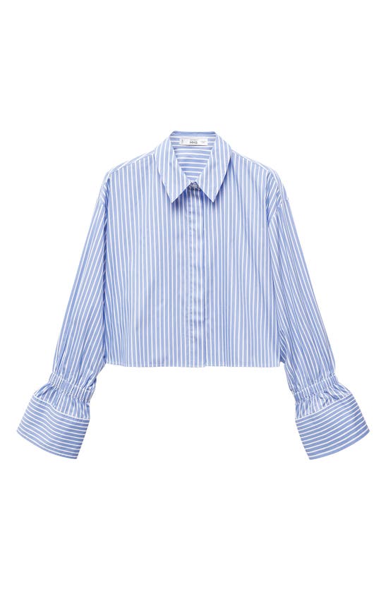 Shop Mango Cufy Stripe Crop Button-up Shirt In Sky Blue