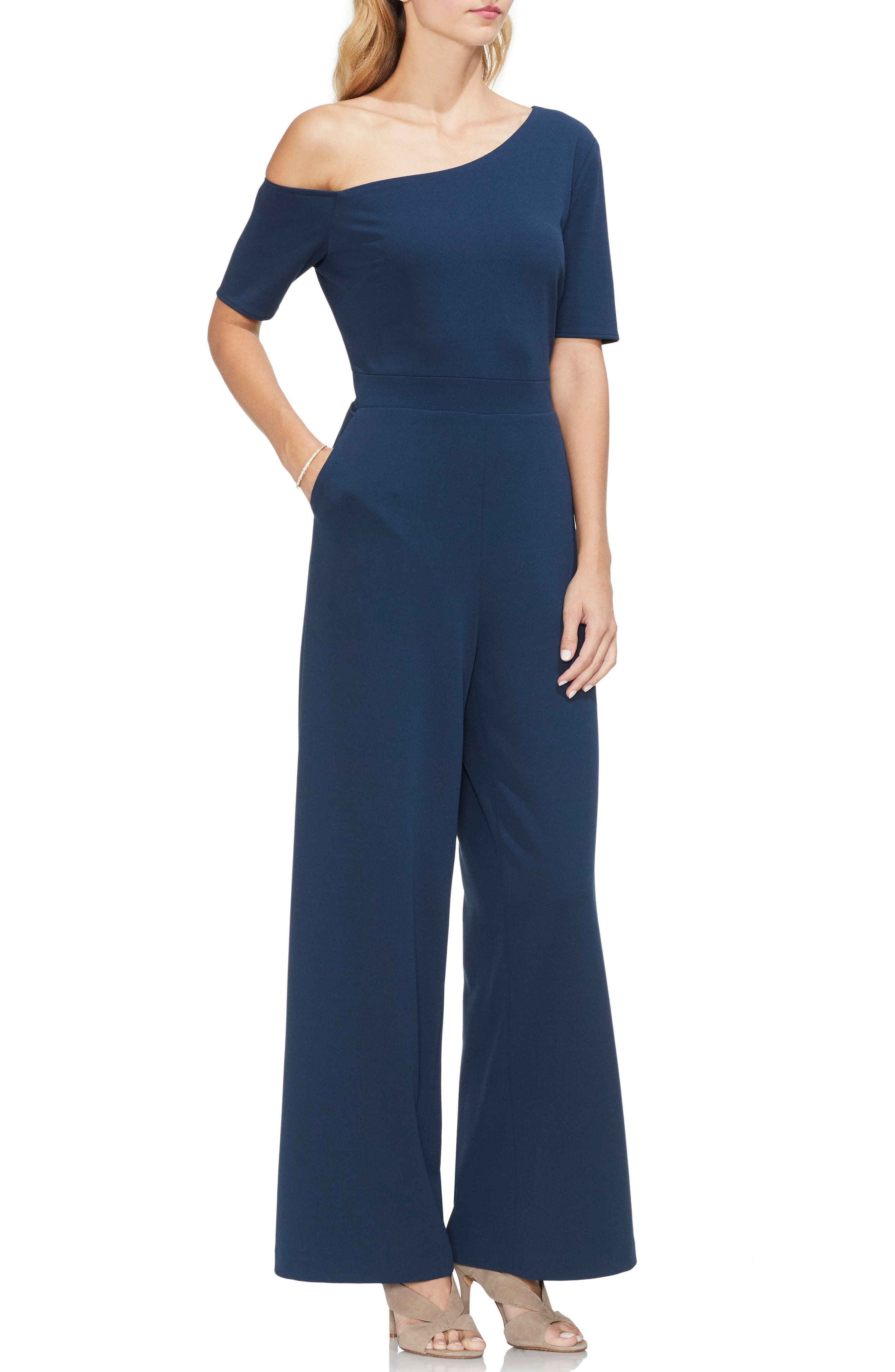 vince camuto one shoulder jumpsuit