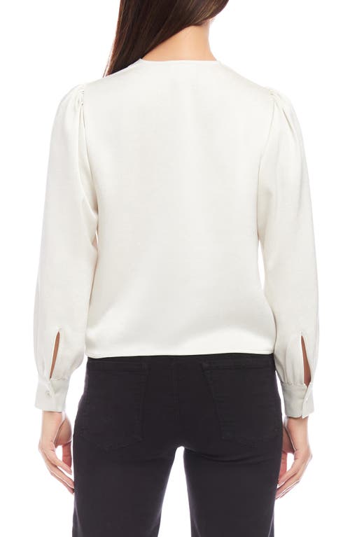 Karen Kane Surplice Drape Front Satin Top In Cream
