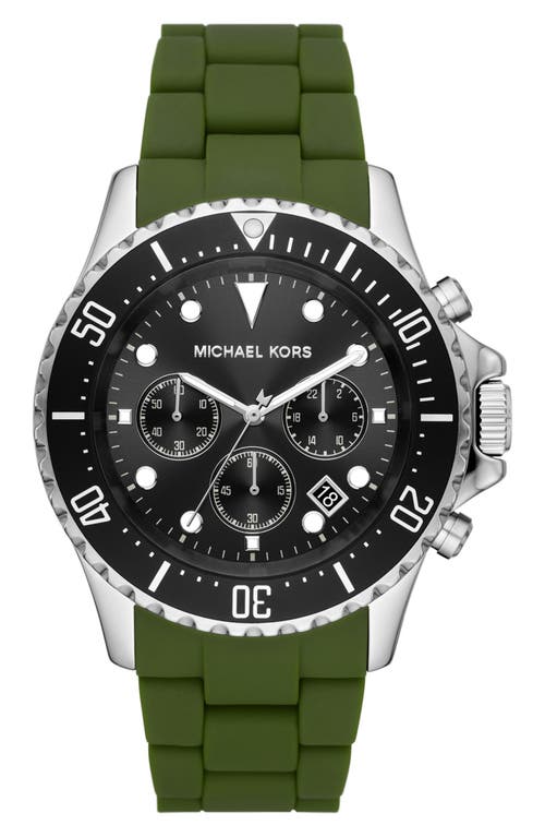Michael Kors Everest Chronograph Silicone Strap Watch, 45mm in Olive/Stainless Steel at Nordstrom