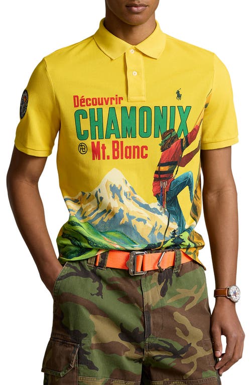 Polo Ralph Lauren Print Piqué Polo in Canary Yellow Poster Print at Nordstrom, Size Large