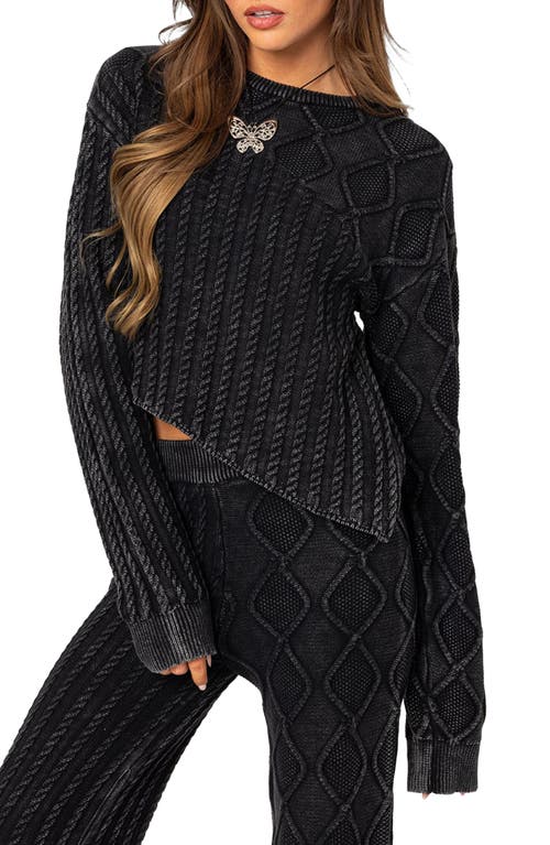 EDIKTED Toni Acid Wash Cable Knit Sweater Black-Washed at Nordstrom,
