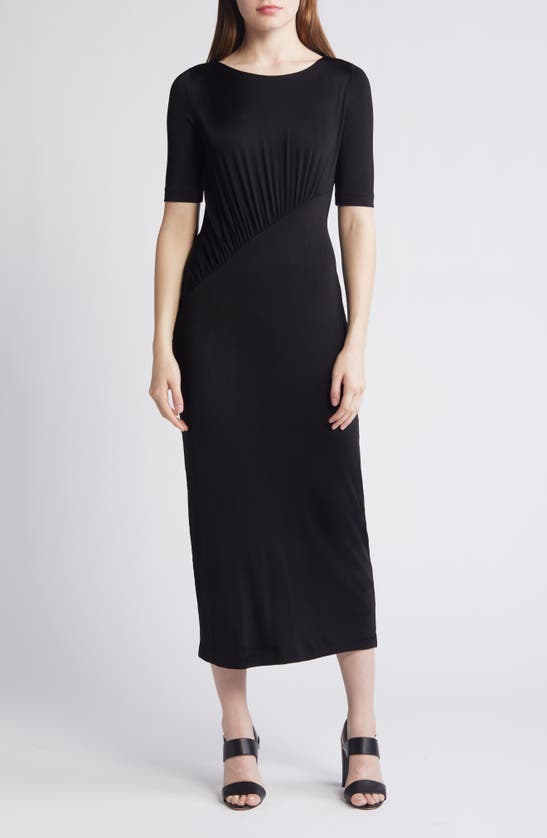 Shop Hugo Boss Boss Etalicy Short Sleeve Midi Dress In Black