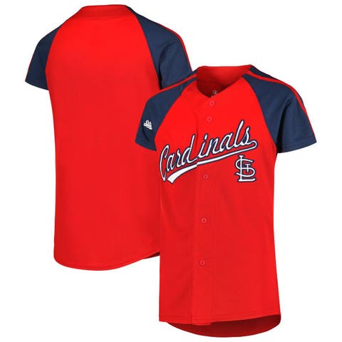 Men's Stitches Royal/Red Atlanta Braves Cooperstown Collection V-Neck Team Color Jersey