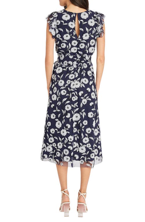 Shop Maggy London Floral Mesh Overlay Dress In Navy/black/white