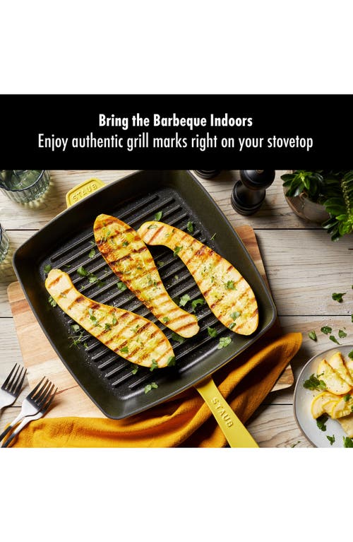 Shop Staub 12-inch Square Enameled Cast Iron Grill Pan In Citron