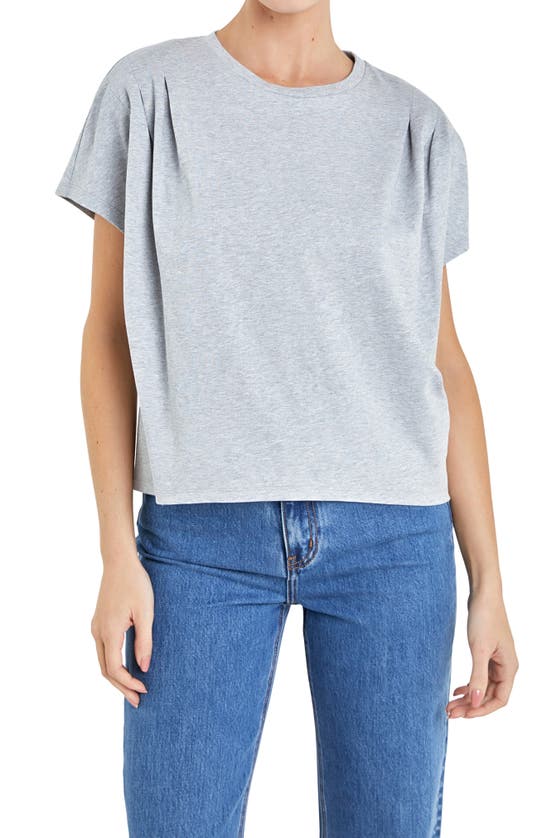 Shop English Factory Pleat Shoulder T-shirt In Heather Grey