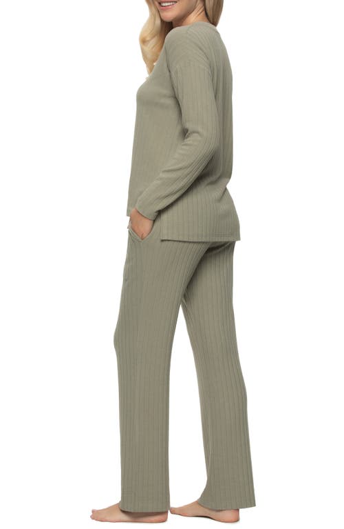 Felina Women's Serena V-neck Pullover And Lounge Pant Set In Forest Fog