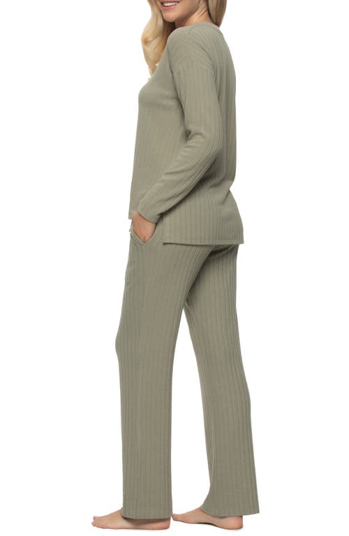 Shop Felina Serena Long Sleeve Rib Knit Pajamas In Forest Fog