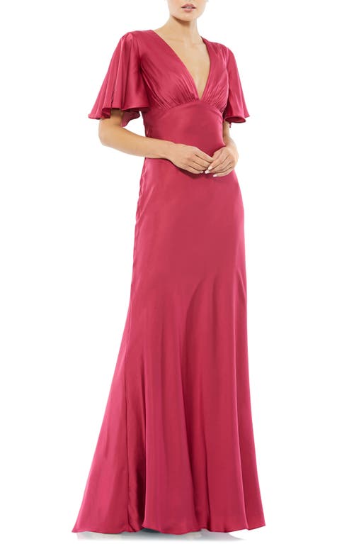 Mac Duggal Flounce Sleeve Satin Trumpet Gown at Nordstrom,