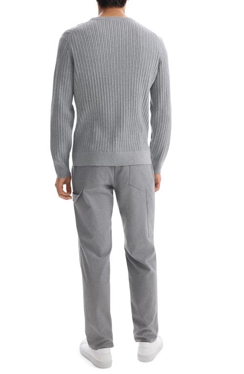 Shop Theory Riland Cabled Cotton Crewneck Sweater In Medium Grey Heather