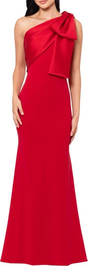 Adrianna Papell Stretch Crepe Bow One Shoulder Mermaid Gown