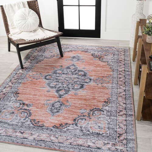 Jonathan Y Wincer Chenille Cottage Medallion Machine-washable Area Rug In Orange/gray