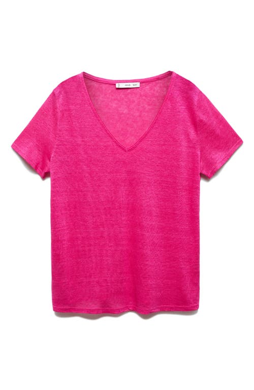 Shop Mango V-neck Linen T-shirt In Fuchsia