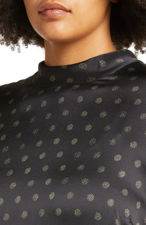 Vince Sun Dot Mock Neck Silk Top In Black