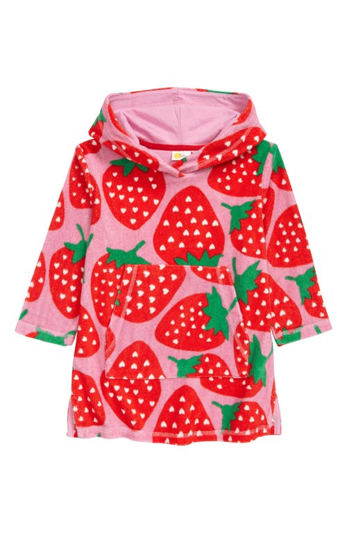 Mini Boden Kids' Terry Cloth Hooded Cover-Up Dress in Tickled Pink Strawberries