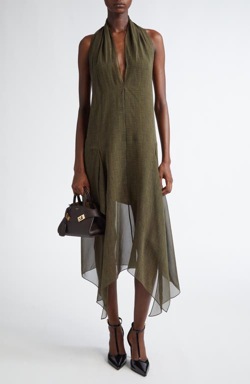 Shop Ferragamo Monogram Print Handkerchief Hem Halter Dress In Olive