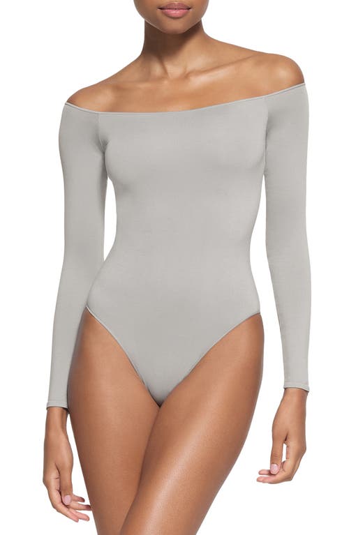 SKIMS Essential Bodysuits Off the Shoulder Bodysuit Light Grey at Nordstrom,