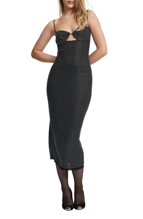Aisha Rhinestone Embellished Cutout Midi Dress in Black
