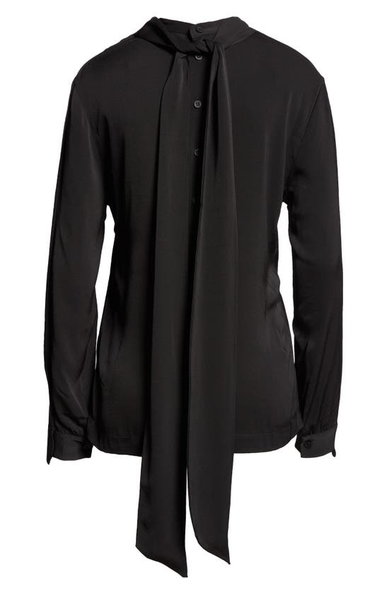 Shop Balenciaga Mixed Media Tie Neck Reversible Wool Cardigan In Black