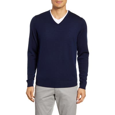Nordstrom Shop V-Neck Merino Wool Sweater, Blue