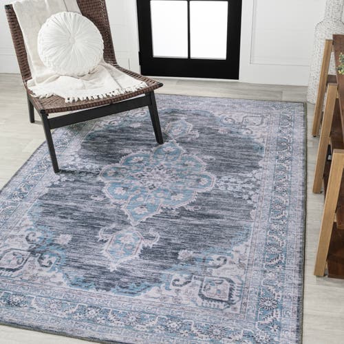Jonathan Y Wincer Chenille Cottage Medallion Machine-washable Area Rug In Gray/blue/white