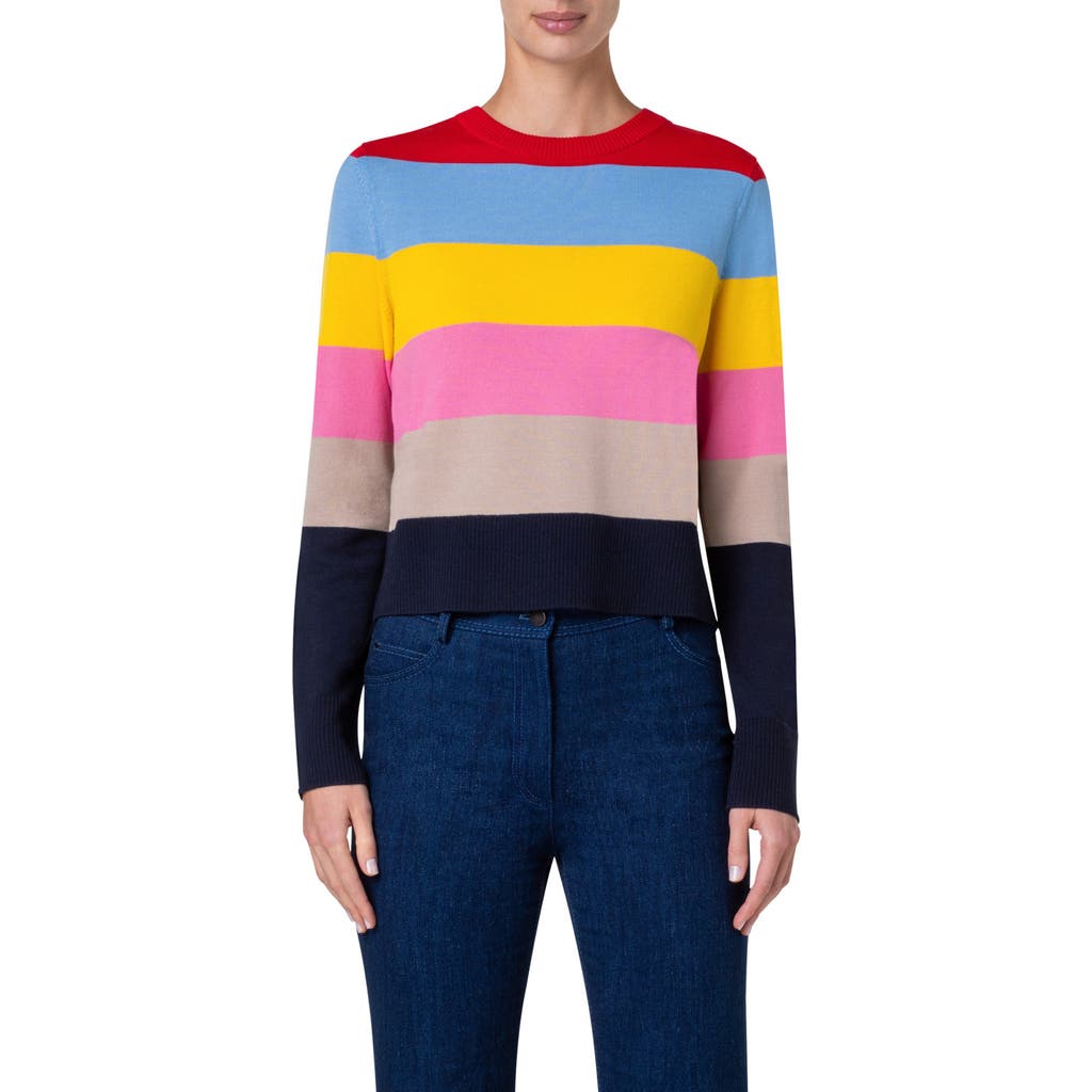 Akris Punto Colorblock Stripe Crewneck Sweater In Blue Multicolor