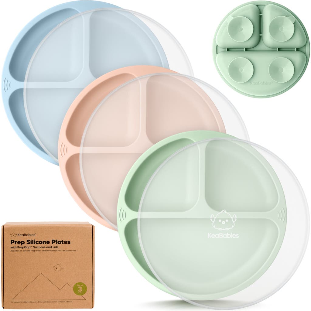 Keababies 3-pack Prep Silicone Suction Plates With Lids In Gold