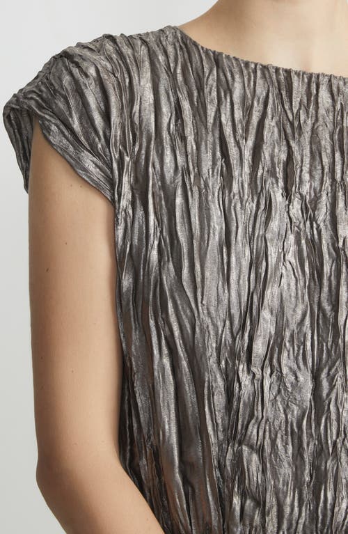 Shop Lafayette 148 New York Metallic Foil Plissé Cap Sleeve Top In Pewter Metallic