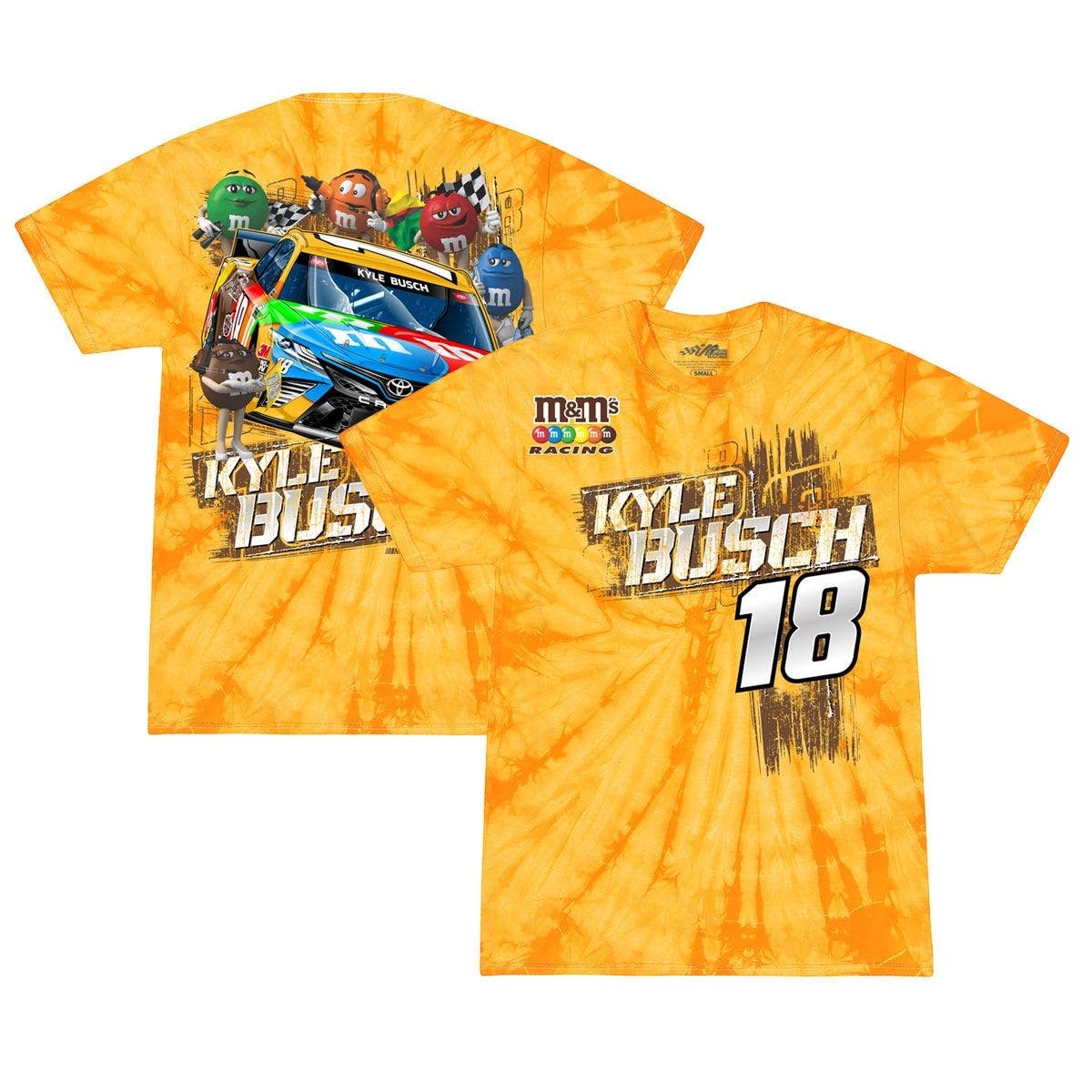 JOE GIBBS RACING TEAM COLLECTION Men's Joe Gibbs Racing Team Collection Yellow Kyle Busch M & Ms Tie Dye T-Shirt