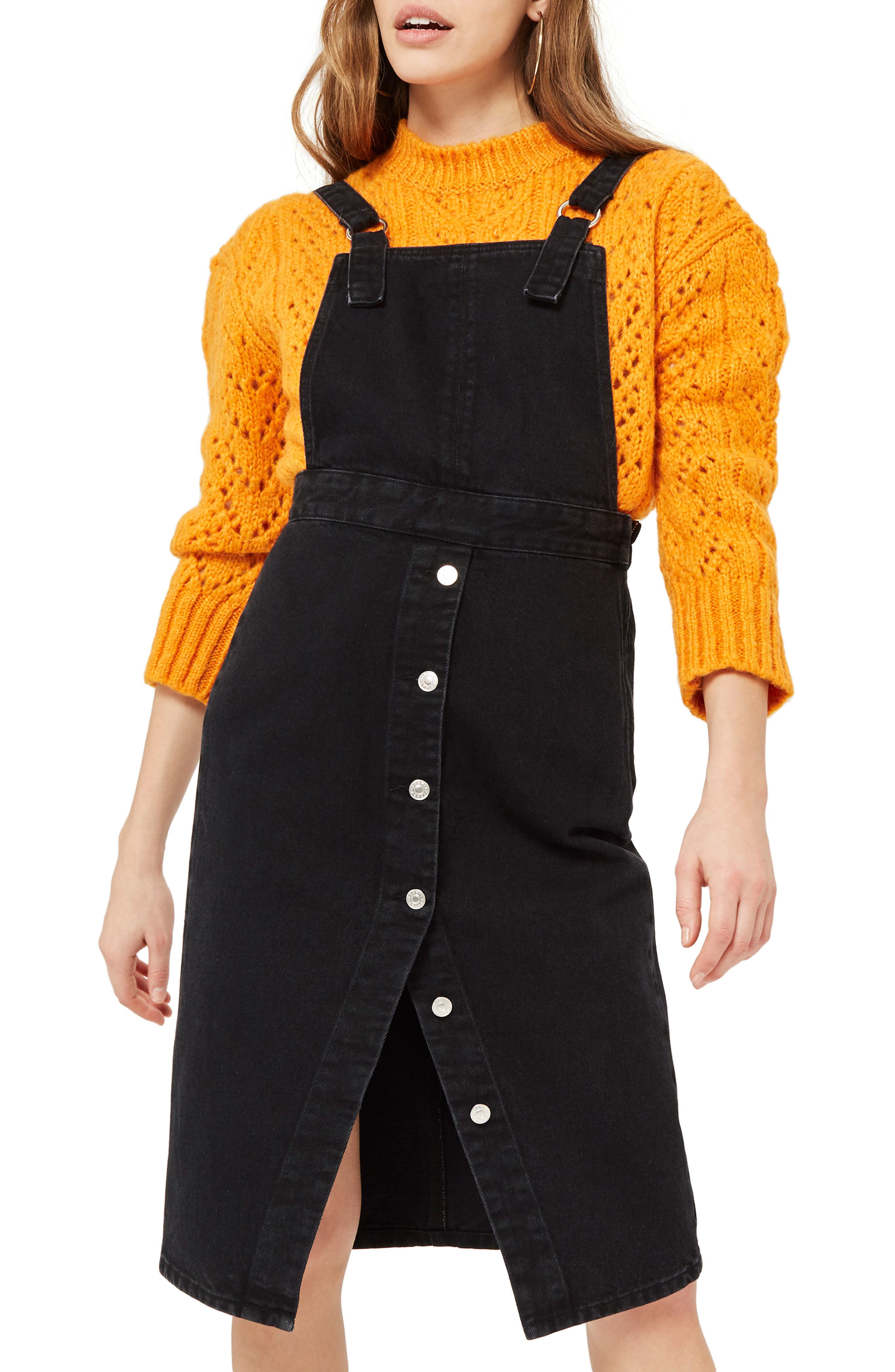 Black Denim Midi Pinafore Dress Nordstrom