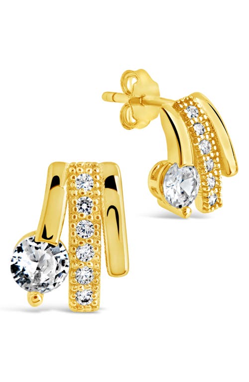 Sterling Forever Rosie Cubic Zirconia Triple Prong Stud Earrings In Gold