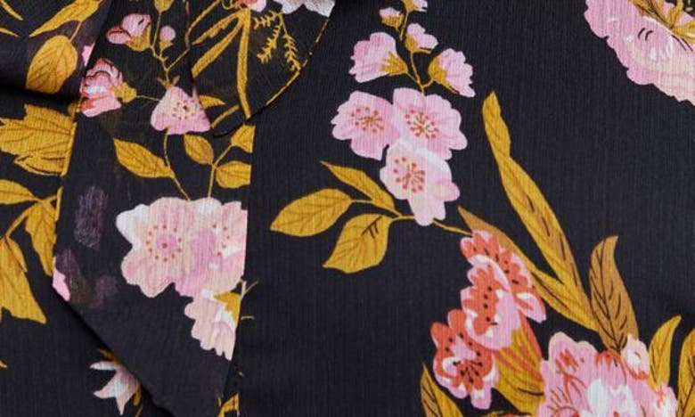 Shop Estelle Marabella Floral Print Ruffle Tie Neck Dress In Black/ Pink Print