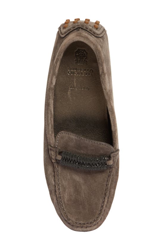 Brunello Cucinelli Suede Monili Driver Loafers In Dark Grey