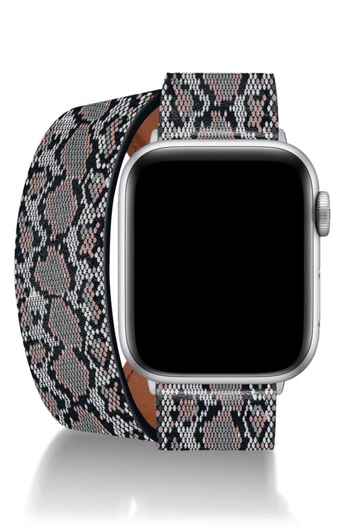 Wristpop Jimmy Snakeskin Print Faux Leather 25mm Apple Watch® Watchband in Black/Pink/White