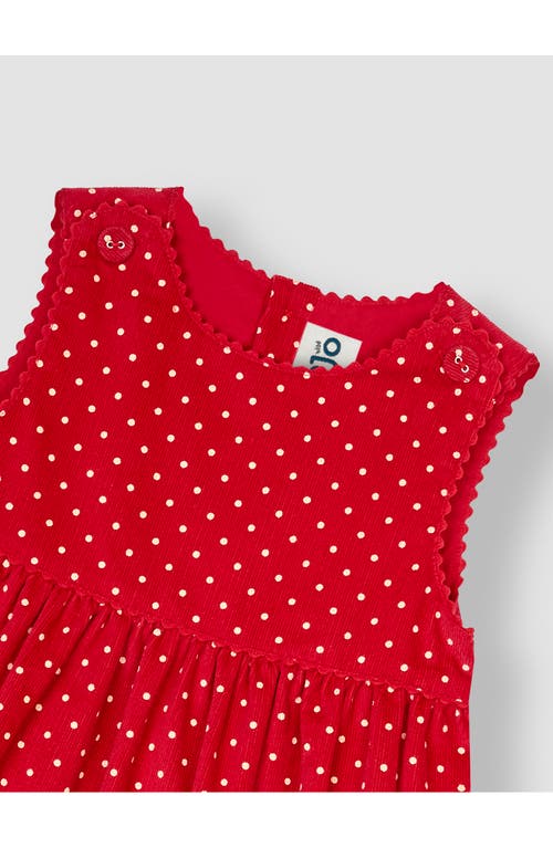 Shop Jojo Maman Bébé Jojo Maman Bebe Reindeer Appliqué Polka Dot Holiday Sleeveless Cotton Corduroy Dress In Red