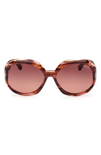 Tom Ford Georgia-02 62mm Gradient Oversize Round Sunglasses In Coloured Havana/brown