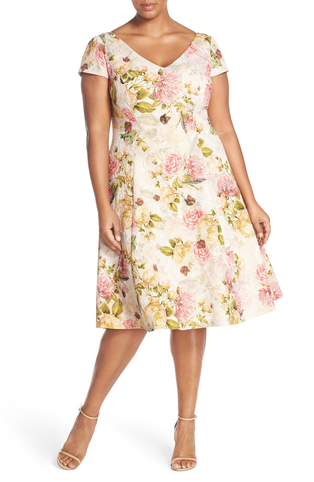 Adrianna Papell Floral Print Matelassé Fit & Flare Dress (Plus Size ...