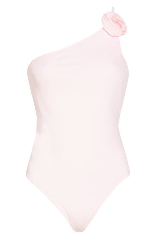 Shop Afrm Katie Rosette One-shoulder Bodysuit In Cherry Blossom