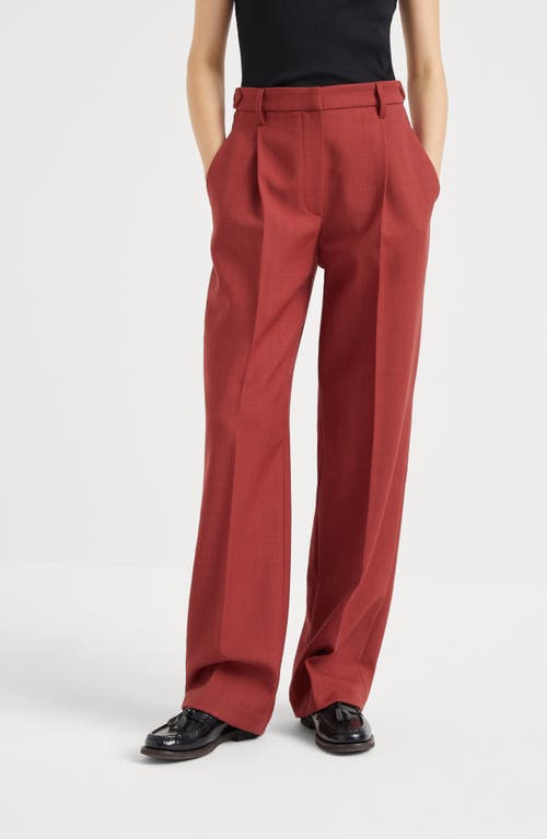 Shop Brunello Cucinelli Malfilé Virgin Wool Twill Relaxed Tailored Trousers In Red