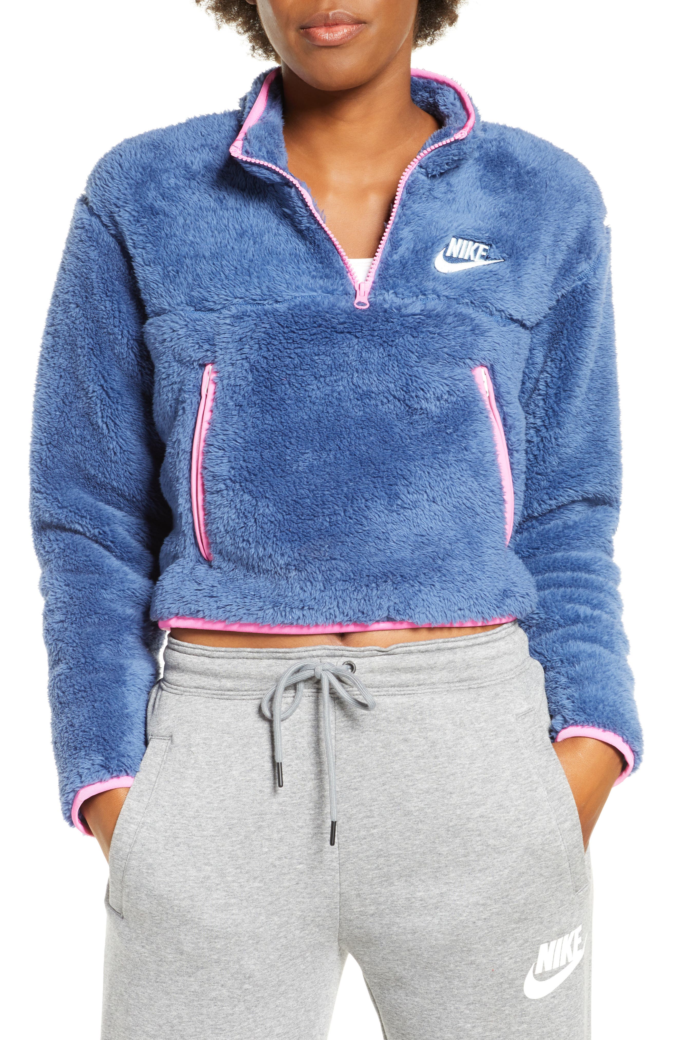 sportswear fleece quarter zip crop pullover
