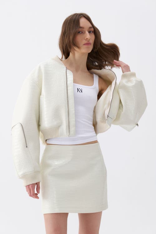 Shop Nocturne Faux Leather Bomber Jacket In Ivory