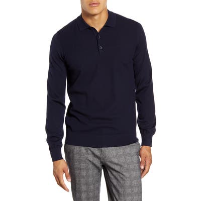 Brax Pierre Honeycomb Merino Wool Long Sleeve Polo, Blue